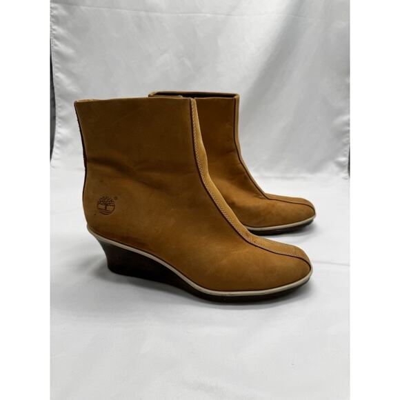 Timberland Wedge Boots Womens Tan Suede Zipper 2.5" Heel Pull On Shoe Sz US 8.5 - Picture 2 of 10